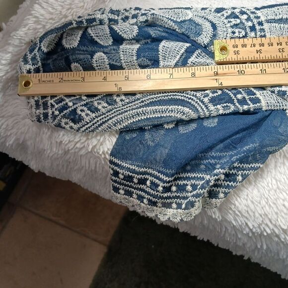 Rebellion Again Boho Duster Open Front  Blue White Kimono Sheer Embriodery Large - Picture 5 of 9